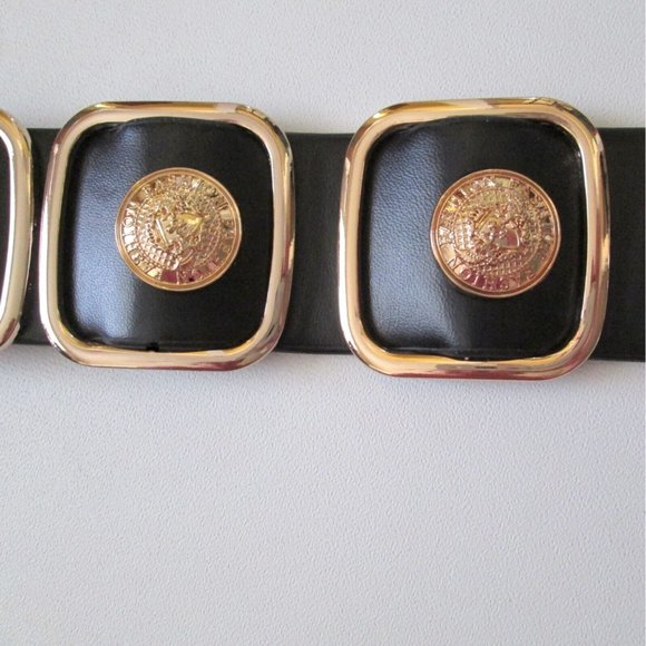 Fan & Louis Belt Black With Goldtone Coins Elastic Snap Closure With Tag Size M main image 10